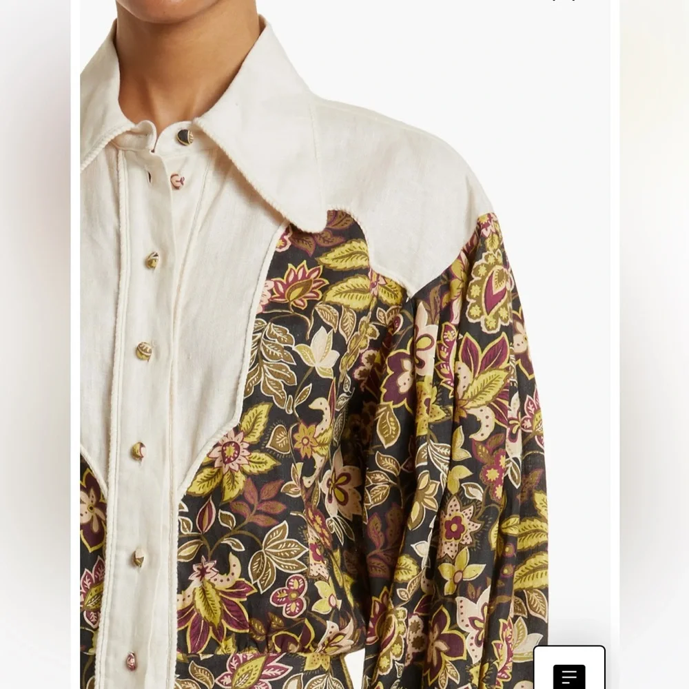 ALEMAIS Isabella Floral Panel Long Sleeve Linen Shirtdress - Picture 4 of 4